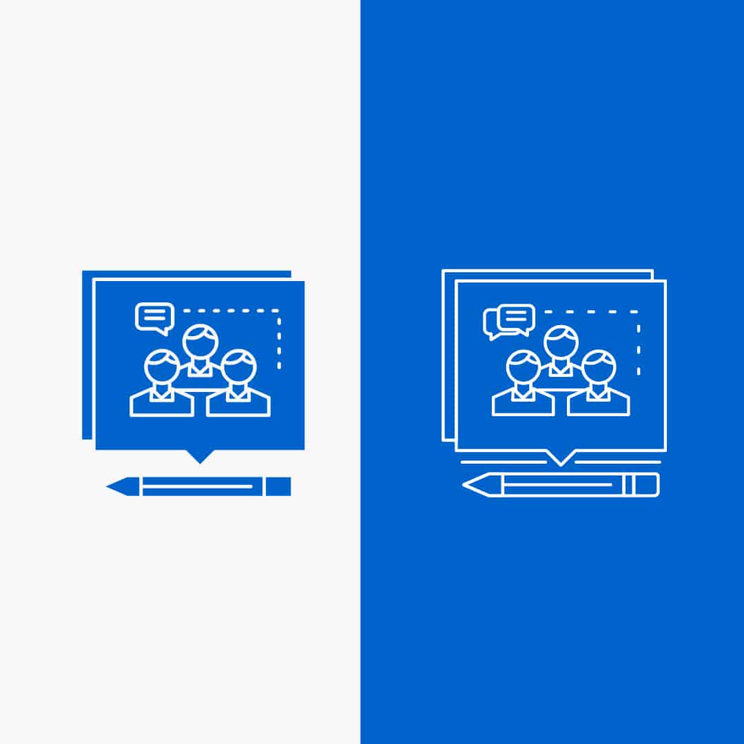 Illustration of group discussion and communication icons.